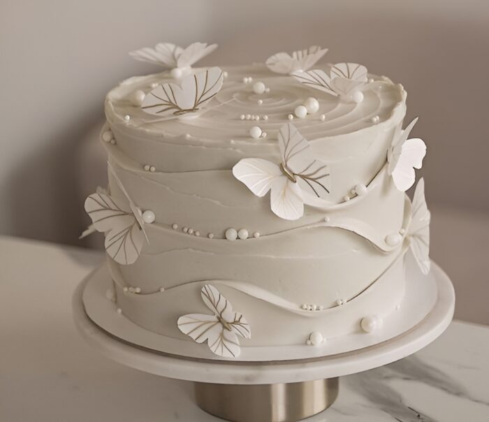 Elegant White on White Butterfly Cake