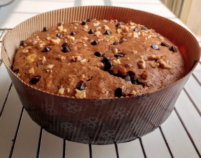 Organic eggless whole wheat banana walnut cake