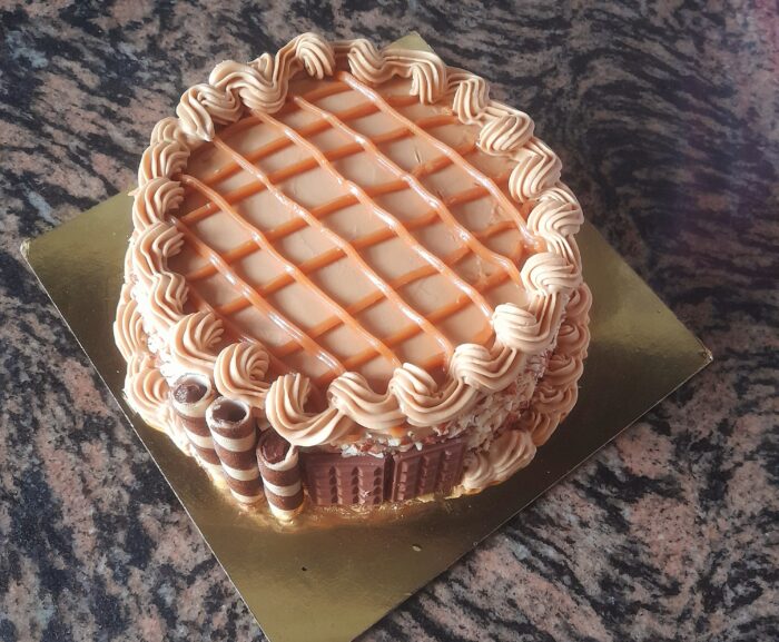 Coffee Cake frosting with coffee ganache and caramel sauce